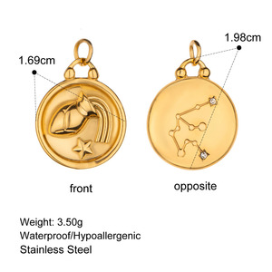 Ingrosso gioielli senza appannamento 18k PVD oro acciaio inox <span class=keywords><strong>oroscopo</strong></span> segno zodiacale fai da te ciondoli collana pendente per la creazione di gioielli - Product Image 3
