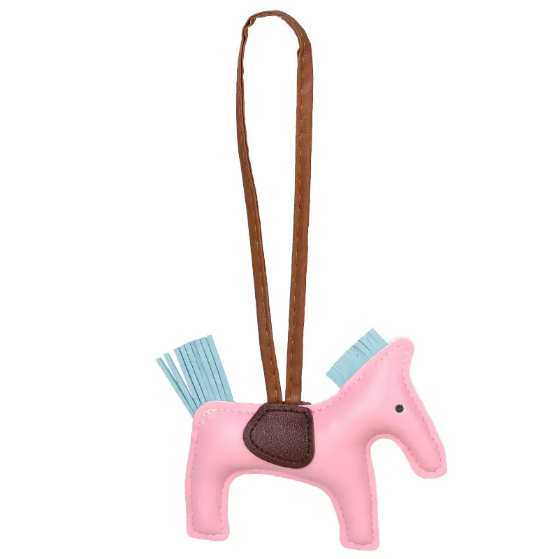 Grosir PU tali kulit rumbai gantungan kunci katun mengisi bentuk hewan kuda wanita gadis tas ransel tas tangan pesona liontin hadiah