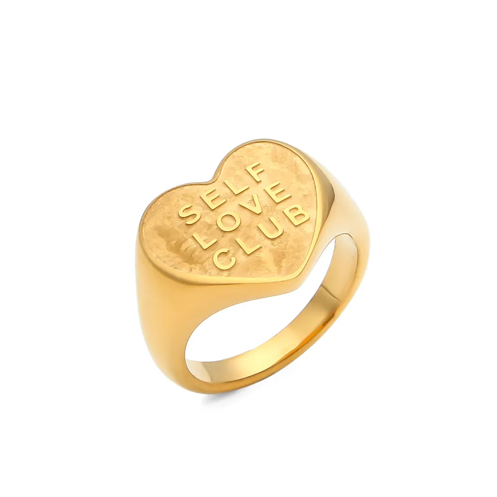 Shangjie OEM anneau golden ring heart brass 18K real gold plated self love club ring