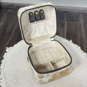 2026 Western Playing Cards Design <b>Hair</b> On Cowhide Leather Jewelry Cases Premium Hand Tooled Leather Zipper Travel Organizer <b>Box</b> - Product Image 6