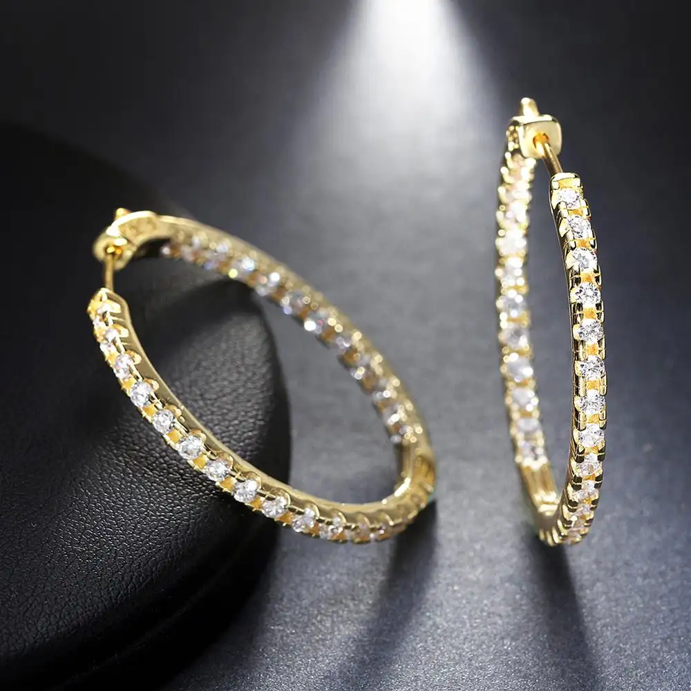 RINNTIN OE137 a buon mercato all'ingrosso dichiarazione orecchino gioielli forniture ottone 14k oro Rock Huggies orecchini a cerchio grandi per le donne