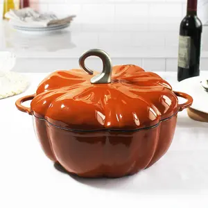 Kitchen Accessories Enamel Cast Iron Casserole Pumpkin Soup Cooking Pots Orange For Restaurant