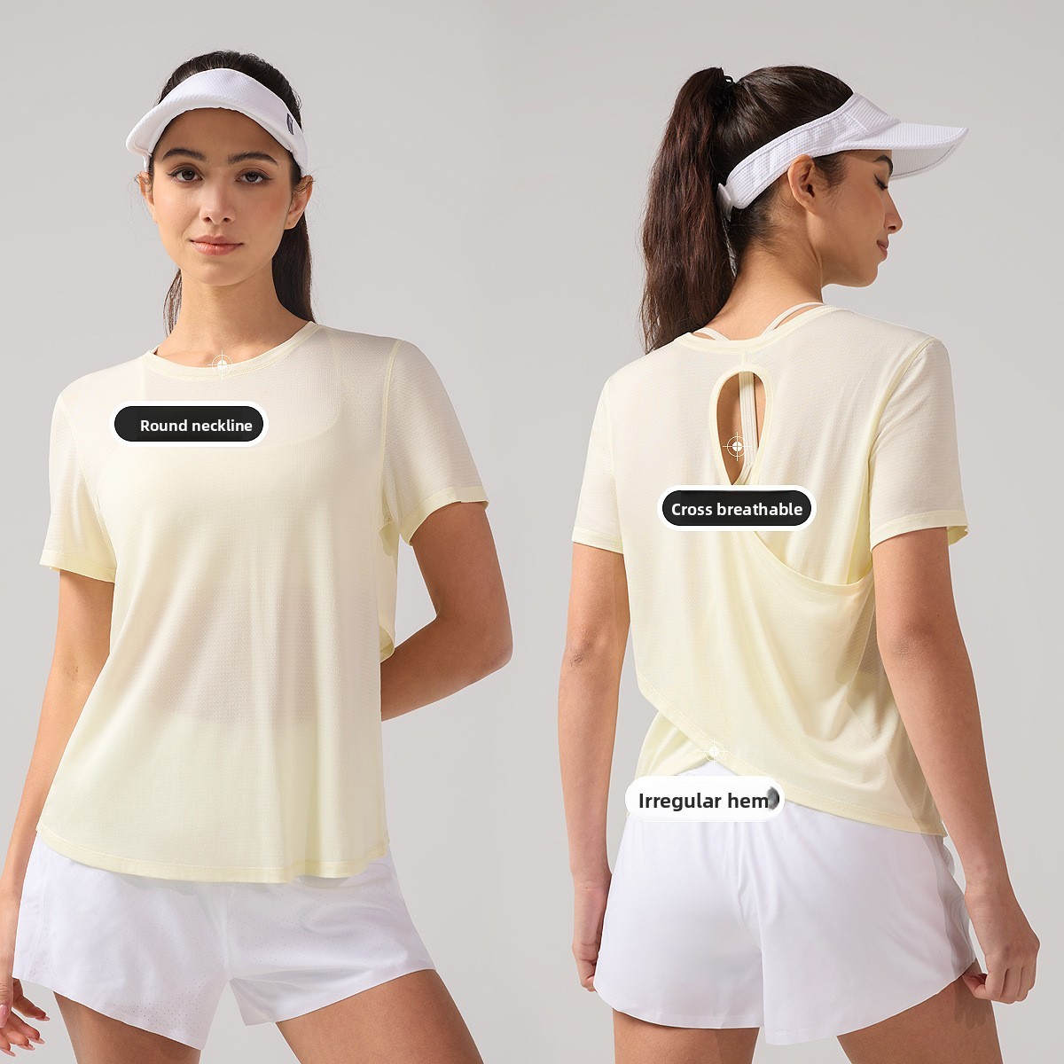 Women's Lightweight Breathable Yoga Top Beautiful Back Design Quick-Drying Summer Cool Short-Sleeved Running T-Shirt Front