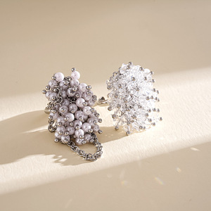 Pearl Crystal Cluster Chain Tassel Open <b>Statement</b> <b>Rings</b> Adjustable Women Fashion Jewelry - Product Image 3