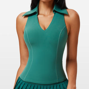 Débardeur de yoga moulant et respirant à col en V avec coussinets de poitrine intégrés pour femme, idéal pour le cross fitness et le tennis, avec logo frontal - Product Image 6