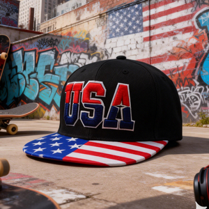 Gorra de Béisbol Unisex con Cierre a Presión, Logotipo Bordado en 3D Personalizado, 6 Paneles, Diseño Nuevo con Bandera de EE. UU., Visera Plana Desgastada, Gorras para Hombre - Product Image 1