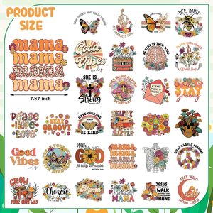Transferts thermocollants rétro, groovy et hippie pour T-shirts, transferts DTF avec citations positives, prêts à poser, motifs Flower Power et patchs papillon - Product Image 3