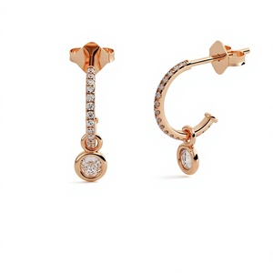 Boucles d'oreilles créoles minimalistes plaquées or 18K 14K avec diamants de laboratoire taille brillant rond, pavées de diamants ronds, pour usage quotidien - Product Image 3
