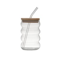 빨대가있는 골지 마시는 유리 컵 16oz 아이스 커피 잔 웨이브 버블 안경 텀블러 리플 유리 그릇 브러쉬