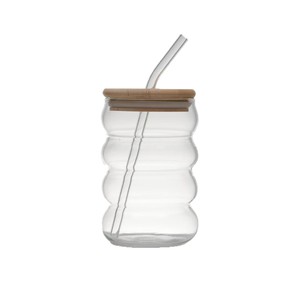 Bicchieri di <span class=keywords><strong>vetro</strong></span> a coste con cannucce 16oz bicchieri da <span class=keywords><strong>caffè</strong></span> ghiacciati bicchieri a bolle Wave Tumbler Ripple vetreria con pennello - Product Image 3