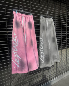 Pantalones de chándal de algodón 100% de alta calidad personalizados, negros, con efecto desgastado ácido, estilo flare, abiertos, de streetwear, con efecto vintage descolorido por el sol para hombre. - Product Image 4