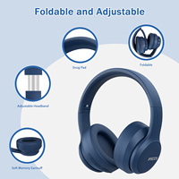 Casque sans fil Eson Ear à réduction de bruit active, microphone, indicateur LED, chipset JL - Casque stéréo HiFi pliable (bleu marine)