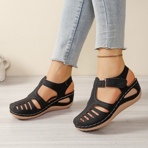 Women New Hollow European and American Wedge Sandals Summer Thick Sole Closed-Toe Roman Sandals Wholesale - Product Image 3