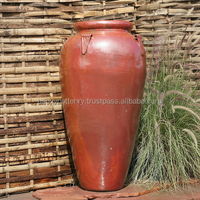 Vietnam Keramik lieferant-Red Tall Round Glazed Outdoor Keramik töpfe