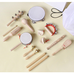 Ensemble de 11 instruments de percussion en bois pour enfants, avec tambourin, maracas, castagnettes et flûte, pour l'éducation musicale et le jeu - Product Image 3