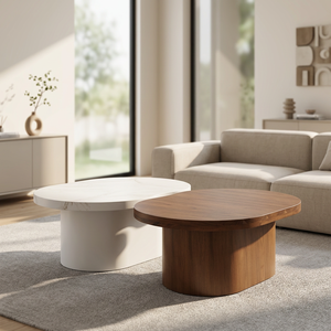 Ensemble de tables basses rondes modernes en teck, design minimaliste, meubles de salon, tables gigognes, finition naturelle - Product Image 1