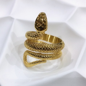 Anillos de Acero Inoxidable 316L Resistentes al Agua, Anillos de Moda con Diseño de Animales, Anillo de Serpiente Dorado, Joyería Chapada en Oro - Product Image 2