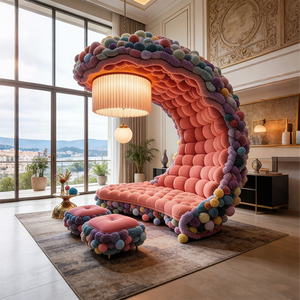 Canapé-lit touffeté coloré à pompons, lit de repos contemporain rembourré, canapé rond élégant et esthétique <span class=keywords><strong>pour</strong></span> studio et hôtel - Product Image 3