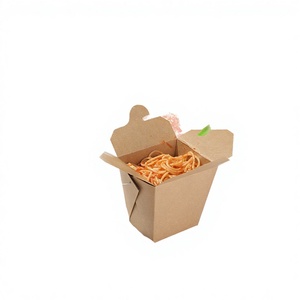 Genmar Disposable Kraft Paper Food <b>Containers</b> with Handle Embossing Printing for Pasta & Noodle <b>Takeaway</b> - Product Image 4