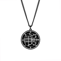 Collier pendentif en acier inoxydable de couleur noire roi Asmoday Sigil, origine démon, sceau moindre clé de salomon Goetia amulette Talisman