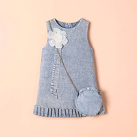 Robe d'été pour bébés filles, style coréen, sans manches, robe en jean à fleurs tridimensionnelles avec sac, ensemble deux pièces