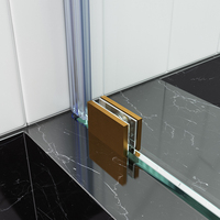 Porte de douche coulissante à 1 panneau en verre transparent avec quincaillerie dorée pour salle de bain