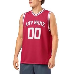 Jersey Basket Tanpa Lengan OEM dengan Cetak Transfer Panas, Bernapas, Warna Merah dan Putih, Huruf dan Nomor Nama yang Dapat Dipersonalisasi untuk Musim Panas - Product Image 1
