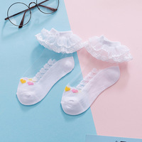 Chaussettes de princesse en dentelle fine d'été mignonnes pour filles Chaussettes courtes de bateau en maille respirante à cheville haute tricotée pour enfants