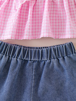Ensemble d'été mignon pour bébé fille, deux pièces, rose à carreaux, sans manches, avec volants, débardeur et short en jean