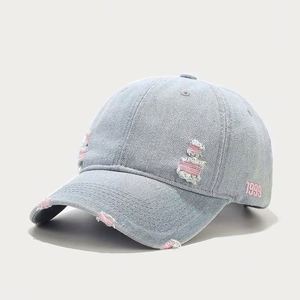 Casquette de baseball unisexe en jean délavé, personnalisable avec logo, style vintage bleu clair, vente en gros - Product Image 5