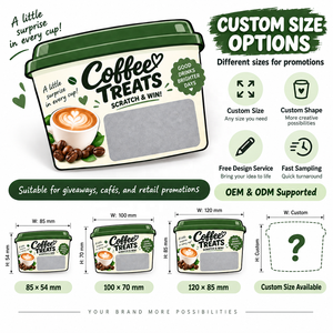 Free Design Instant Prize Digital Printing Die Cut Custom Shape Coffee Store Game Reward <b>Scratch</b> Off Cards - Product Image 2