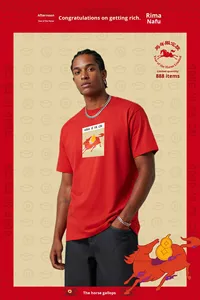 T-shirt pour hommes Gong Xi <span class=keywords><strong>Fa</strong></span> Cai, nouveau produit printemps-été, édition limitée du Nouvel An, célébration de l'année du cheval, haut à manches courtes - Product Image 3