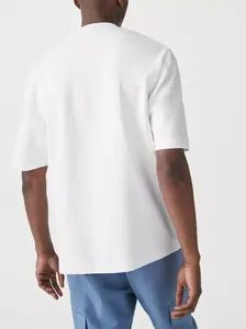 Kaus Kerah Leher Tiruan Bergaris Pria Oem Kaus Oblong Longgar Cetak Puff 3d Ukuran Besar Kaus Oblong Longgar 100% Katun