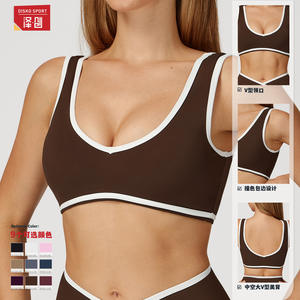 Zexin Soutien-gorge de sport pour femme à col en V, bretelles larges, antichoc, pour yoga et fitness, gris 8843 - Product Image 3