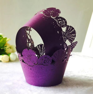 Emballages de <span class=keywords><strong>Cupcake</strong></span> 10 pièces gâteau gobelets en papier escargot conque rose coquille dentelle découpée au Laser doublure cuisson tasse évider étui à Muffins - Product Image 3