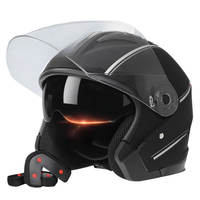 Helm Sepeda Motor Half Face Matte Black ABS Bersertifikasi DOT Dengan Pelindung Matahari Berwarna di Bagian Dalam, Helm Pengaman untuk Dewasa untuk Perjalanan Urban