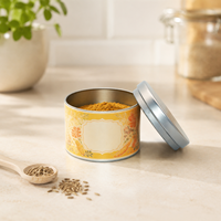 Boîte en étain ronde vide personnalisée, hermétique, de qualité alimentaire, 50g/100g/150g/200g, 65x50mm, avec couvercle uni, pour épices moulues