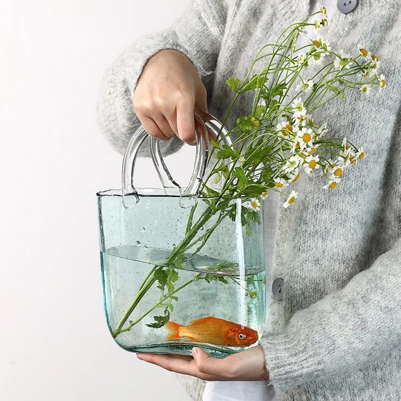 유리 핸드백 꽃병 식물 수경 컨테이너 작은 Fishbowl 장식