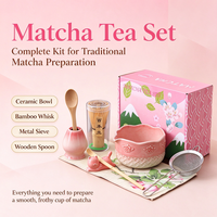 Ensemble de fouets à matcha en bambou Chasen personnalisé, bol en céramique rose, le meilleur cadeau pour marque privée, directement de l'usine