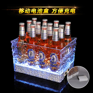 Cubo de Hielo Iluminado LED, Enfriador de Bebidas de Plástico Acrílico, 12 Botellas, Cuadrado, para Bar, KTV, Discoteca - Product Image 3