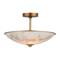 Lustre suspendu d'intérieur en laiton antique Volterra, design moderne, avec bol en albâtre espagnol, petit modèle encastré
