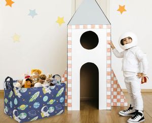 Blue Space Astronaut <b>Rectangle</b> Storage Basket Cute Canvas Organizer <b>Bin</b> for Pet/Children Toys, Books, Clothes - Product Image 6