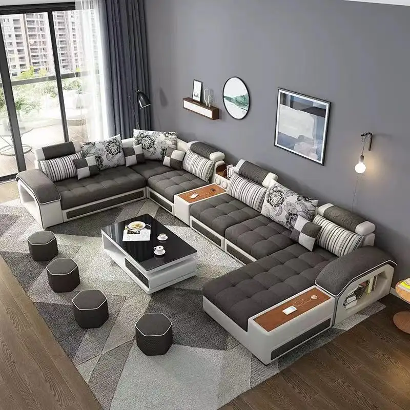 Conjunto de móveis para casa moderno em forma de u, sofá extra grande com 7 lugares, sala de estar, sofás com chaise