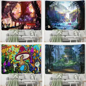 MU 3d print trippy jamur permadani hippie psychedelic abstrak seni permadani dinding gantung permadani rumah kamar tidur dekorasi
