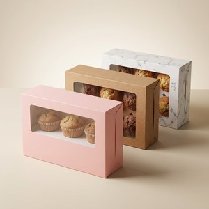 Scatole per Torte in Carta Kraft Autoportanti, Monouso, Durevoli, Quadrate, con Laminazione Opaca e Finestra, per Prodotti Alimentari Sicuri, Cupcake e Pasticceria - Product Image 1