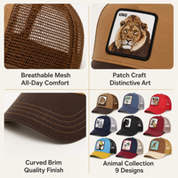 Casquette de baseball brodée d'animaux (tigre, lion, loup) en maille respirante, réglable, style camionneur, pour hommes et femmes, prête à être expédiée, personnalisable, Gorras