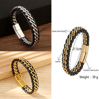 Bracelet en cuir tressé véritable en acier inoxydable, résistant au ternissement, pour hommes, vente en gros