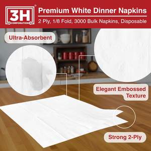Tovaglioli Bianchi Monouso 3H 1/8 Fold, 2 Veli, 3000 Tovaglioli di Carta in Confezione Bulk (20 Pacchi, 150/Tovagliolo), Servilletta Premium per Ristoranti - Product Image 4