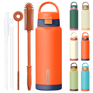 Bouteille d'eau pliable Logo personnalisé Bouteille d'eau en acier inoxydable à double paroi avec paille Bouteille d'eau extérieure - Product Image 1