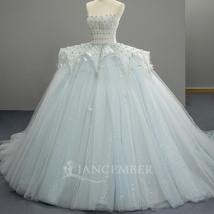 Robe de mariée de luxe Sfy298 de haute qualité, magnifique, sans bretelles, en dentelle, avec taille ornée de multiples perles, et jupe volumineuse pour femme Jancember - Product Image 6